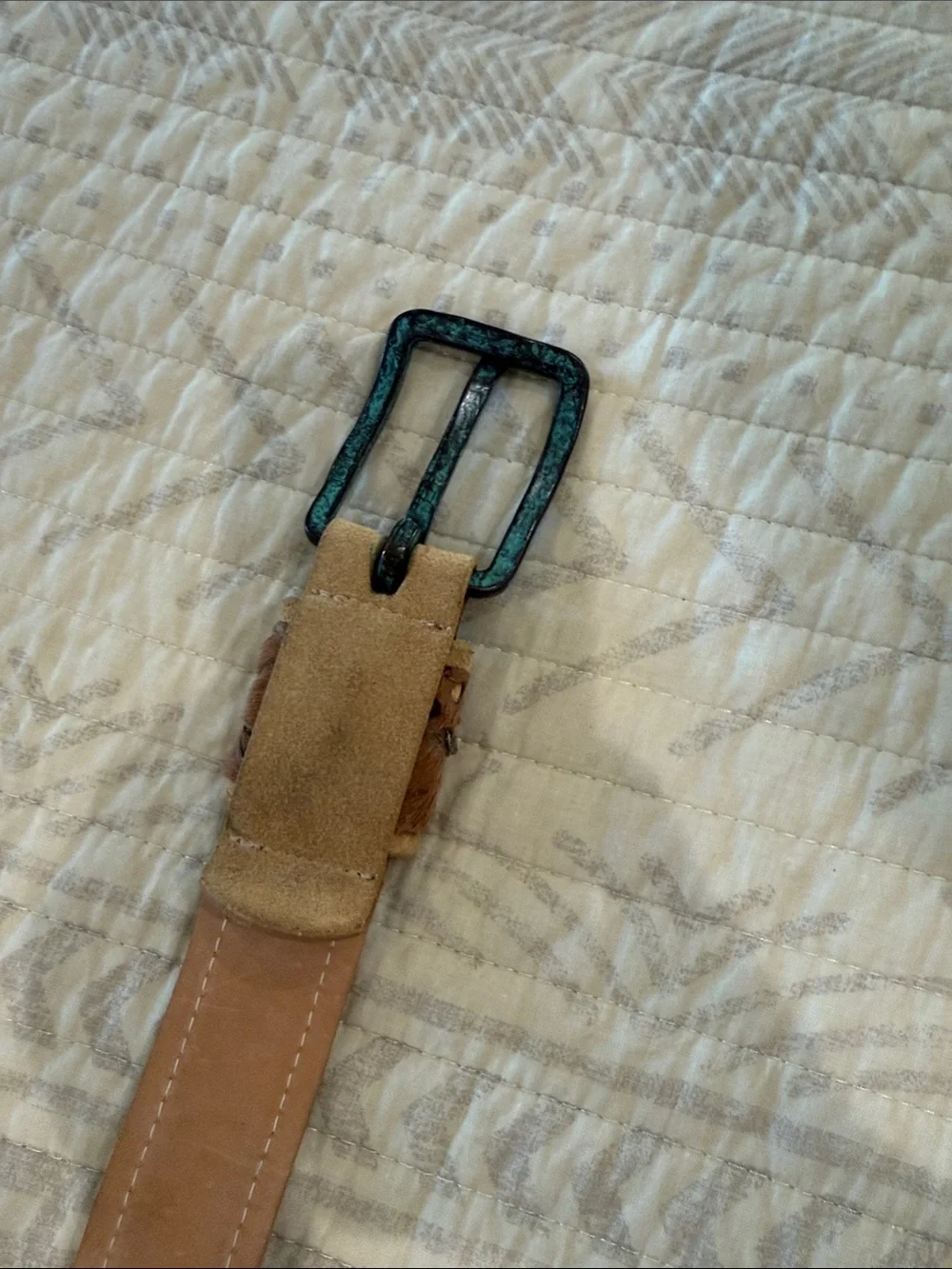 Streets Ahead Tan Leather / Hide Belt with Distressed Turquoise Buckle